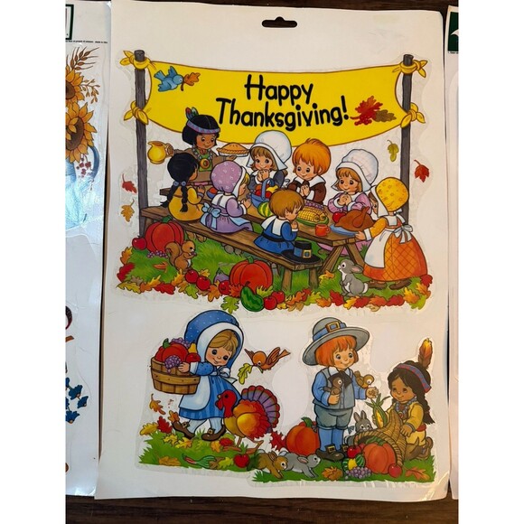 Color-Clings Fall Static Window Decorations Thanksgiving 12x15 Large NOS Vtg - Picture 3 of 4